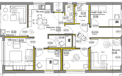 Technical floor plan drawing of the Bairns Hoose